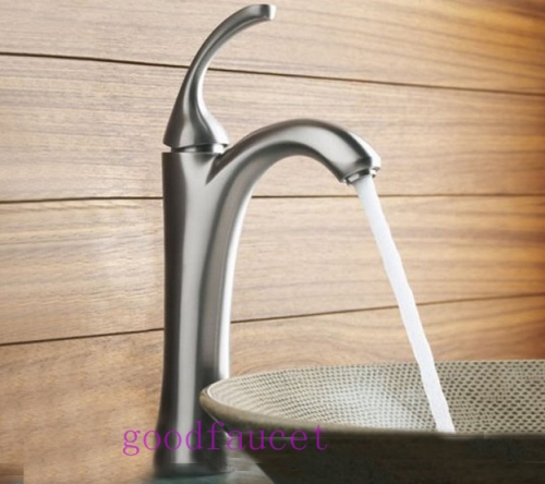 Wholesale And Retail NEW Brushed Nickel Bathroom Teapot Shape Basin Faucet Countertop Mixer Tap Tall Style