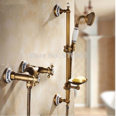 Wholesale And Retail Promotion Antique Brass Bathroom Shower Faucet Sliding Hand Shower Mixer Tap W/ Soap Dish [Wall Mounted Faucet-5230|]