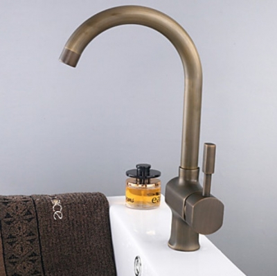 Wholesale And Retail Promotion Bathroom Antique Brass Deck Mounted Basin Sink Faucet Single Handle Mixer Tap [Antique Brass Faucet-357|]