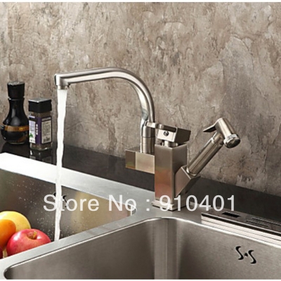 Wholesale And Retail Promotion NEW Brushed Nickel Pull Out Kitchen Faucet Vessel Sink Mixer Tap Single Handle [Brushed Nickel Faucet-714|]