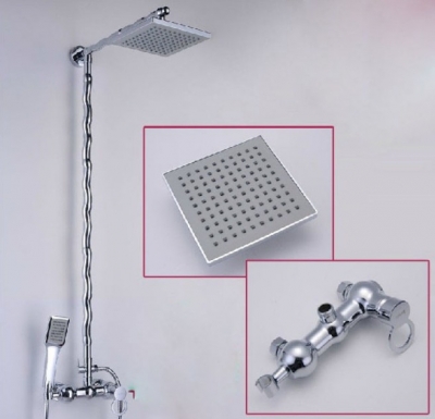 Wholesale /Retail Promotion Luxury Polished Chrome Brass 8" Rain Shower Faucet Set Shower Column Mixer Tap [Chrome Shower-1856|]