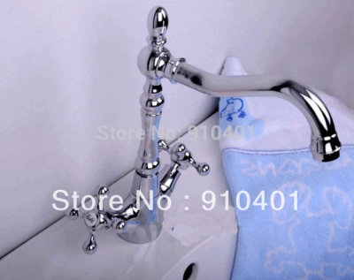 Classic Euro Style Swivel Spout Brass Bathroom Basin Faucet Double Handles Sink Mixer Tap Chrome [Chrome Faucet-1770|]