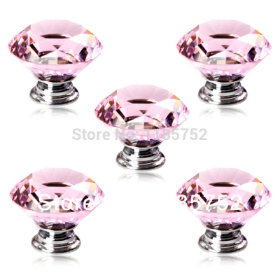 Luxury 5pcs/lot 30mm Pink Acrylic Diamond Shaped Door Pulls Drawer Cabinet Wardrobe Knobs Cupboard Handles Free Shipping [Knobs-10|]