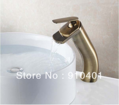 Wholesale And Retail Promotion Antique Bronze Deck Mounted Waterfall Bathroom Basin Faucet Single Handle Mixer [Antique Brass Faucet-456|]
