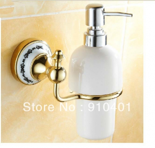 Wholesale And Retail Promotion Euro Style Bathroom Kitchen Wall Mounted Golden Ceramic Soap Dispenser Soap Cup
