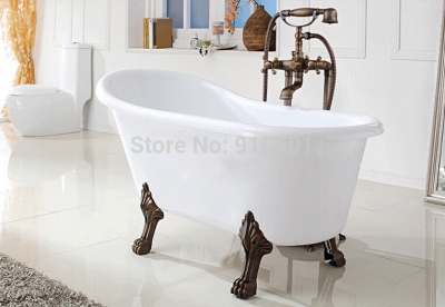 Wholesale And Retail Promotion Floor Mounted Antique Brass Bathroom Tub Faucet Dual Handles Shower Mixer Tap [Floor Mounted Faucet-2695|]