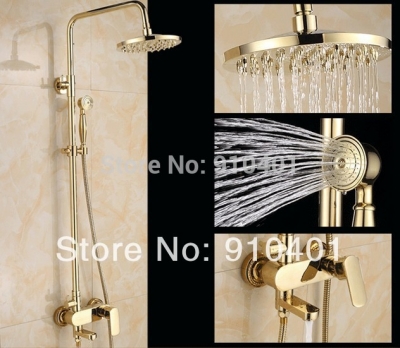 Wholesale And Retail Promotion Modern Golden Brass Wall Mounted Rain Shower Faucet Set Bathroom Tub Mixer Tap [Golden Shower-2921|]