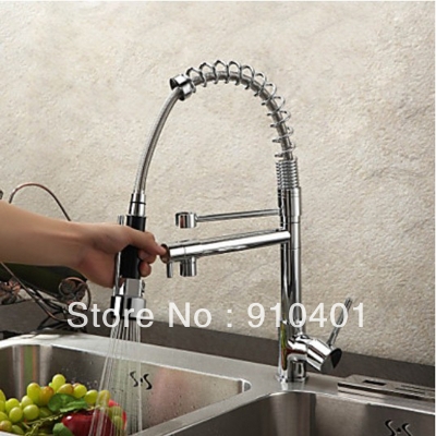 Wholesale And Retail Promotion NEW Chrome Brass Pull Out Kitchen Bar Faucet Vessel Sink Mixer Tap Dual Sprayer [Chrome Faucet-991|]