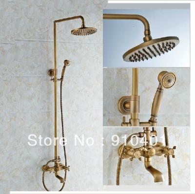 Wholesale And Retail Promotion NEW Euro 8" Round Rain Shower Faucet Bathtub Shower Mixer Tap Dual Cross Handles [Antique Brass Shower-484|]
