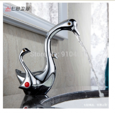 Wholesale And Retail Promotion NEW Modern Bathroom Animal Duck Faucet Dual Handles Vanity Sink Mixer Tap Chrome [Chrome Faucet-1381|]