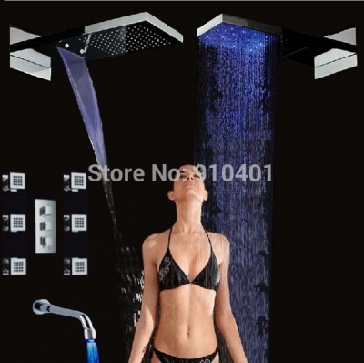 Wholesale And Retail Promotion NEW Thermostatic LED Waterfall Rain Shower Faucet 6 Massage Jets LED Tub Spout [LED Shower-3505|]