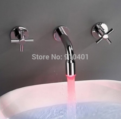 Wholesale And Retail Promotion NEW Wall Mounted LED Color Changing Chrome Brass Bathroom Basin Sink Mixer Tap [LED Faucet-3170|]