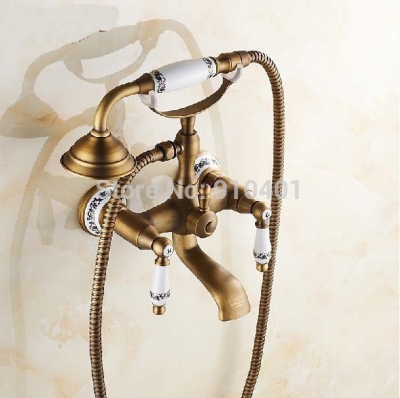 Wholesale And Retail Promotion Wall Mounted Antique Brass Bathroom Tub Faucet Ceramic Style With Hand Shower [Wall Mounted Faucet-5229|]