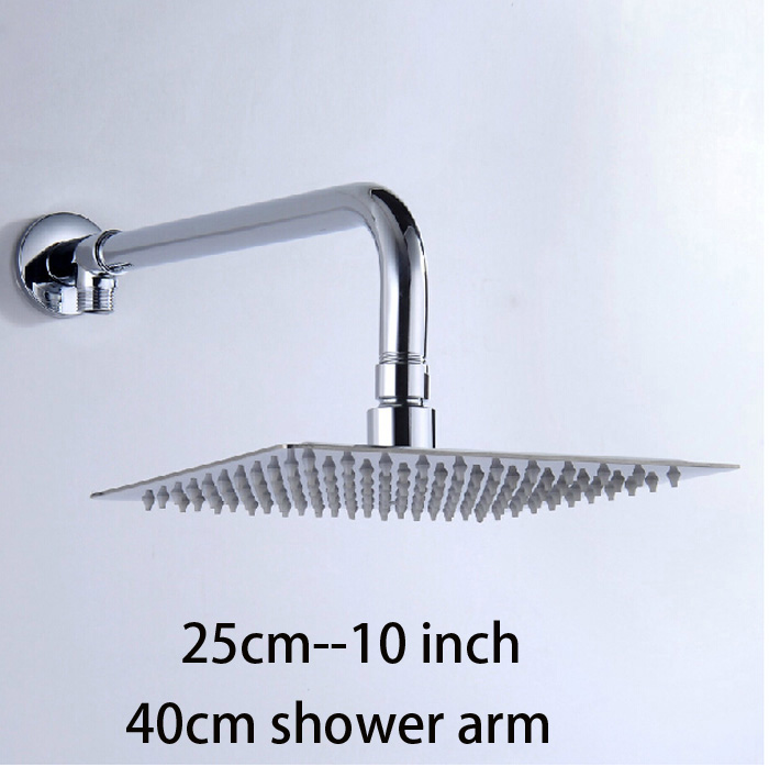 10" brass rainfall shower head + wall mount 40cm shower arm + 59" shower hose