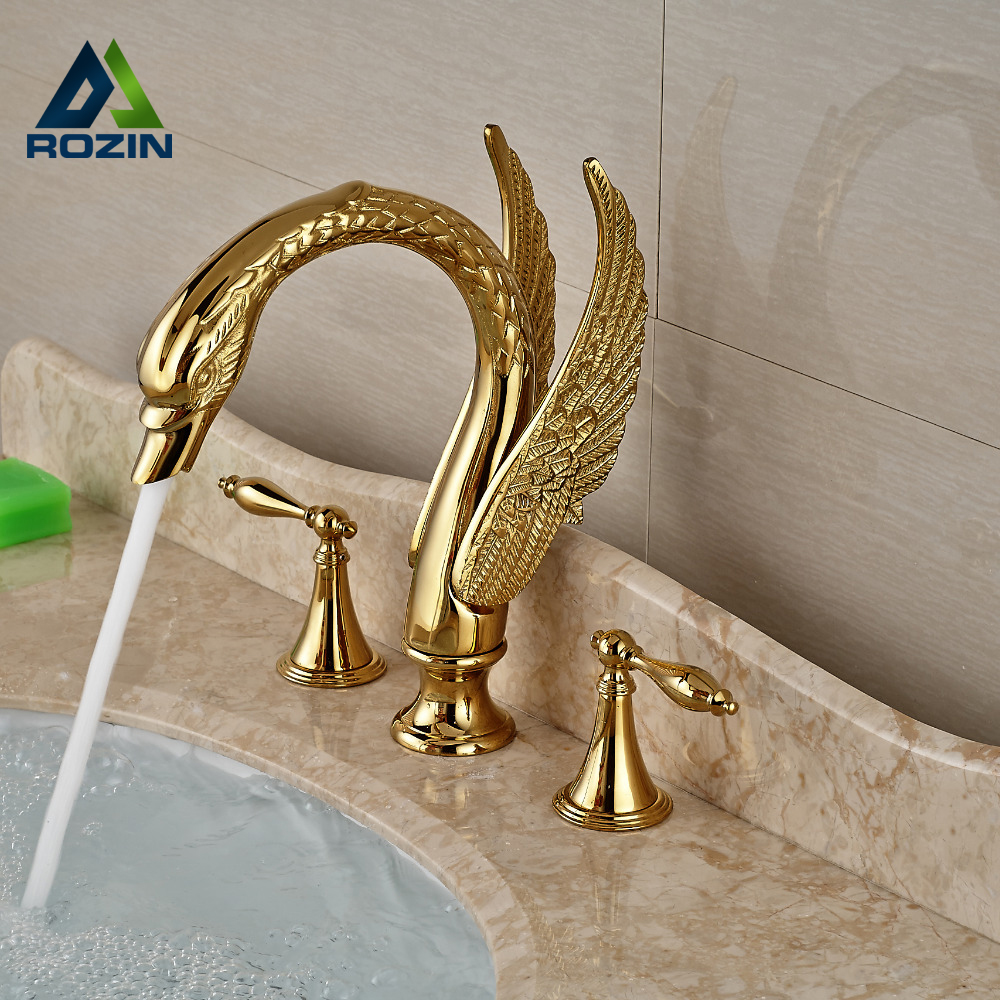 2016 new design luxury copper and cold taps swan faucet gold plated wash basin faucet mixer taps