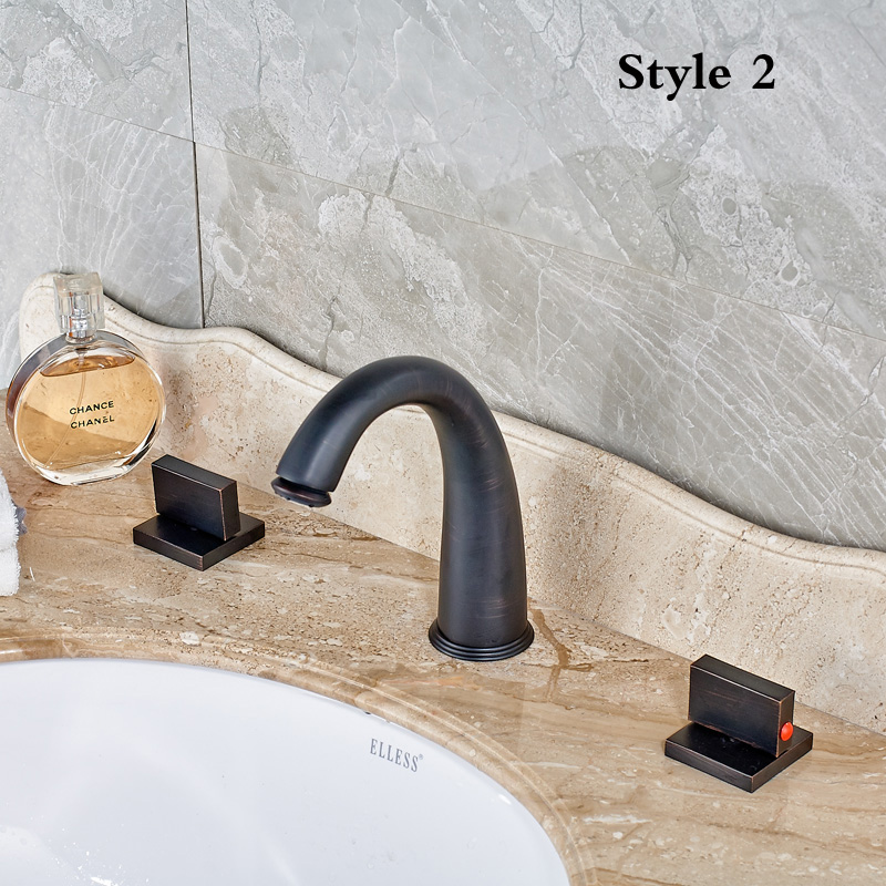 3-models bathroom deck mount two square handles brass black waterfall basin sink mixer taps widespread vanity sink faucet