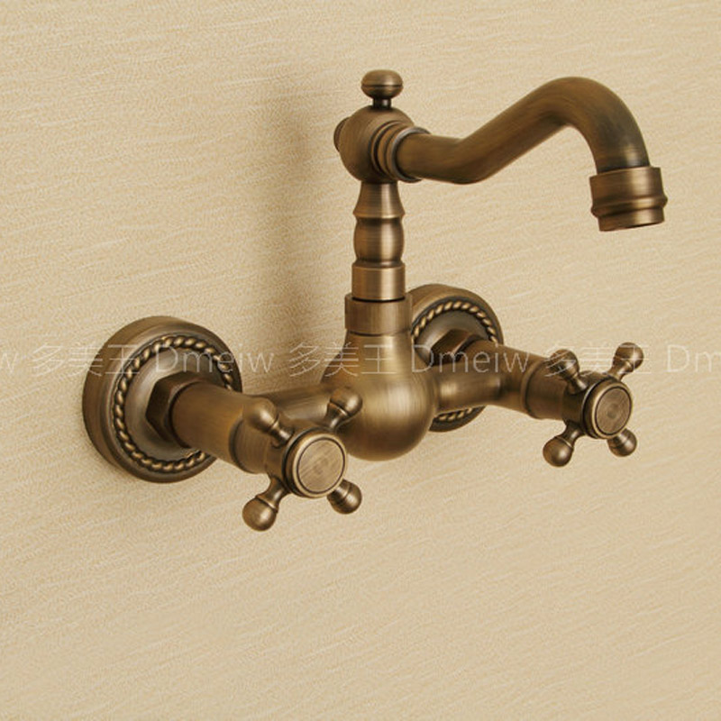 antique brass dual handle bath tub faucet wall mounted swivel tub filler mixer taps