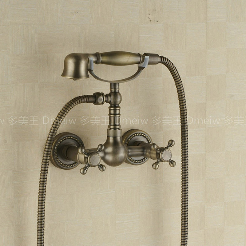 antique brass dual handle bath tub faucet wall mounted swivel tub filler mixer taps