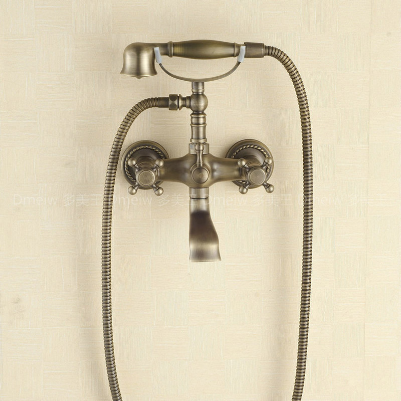 antique brass dual handle bath tub faucet wall mounted swivel tub filler mixer taps