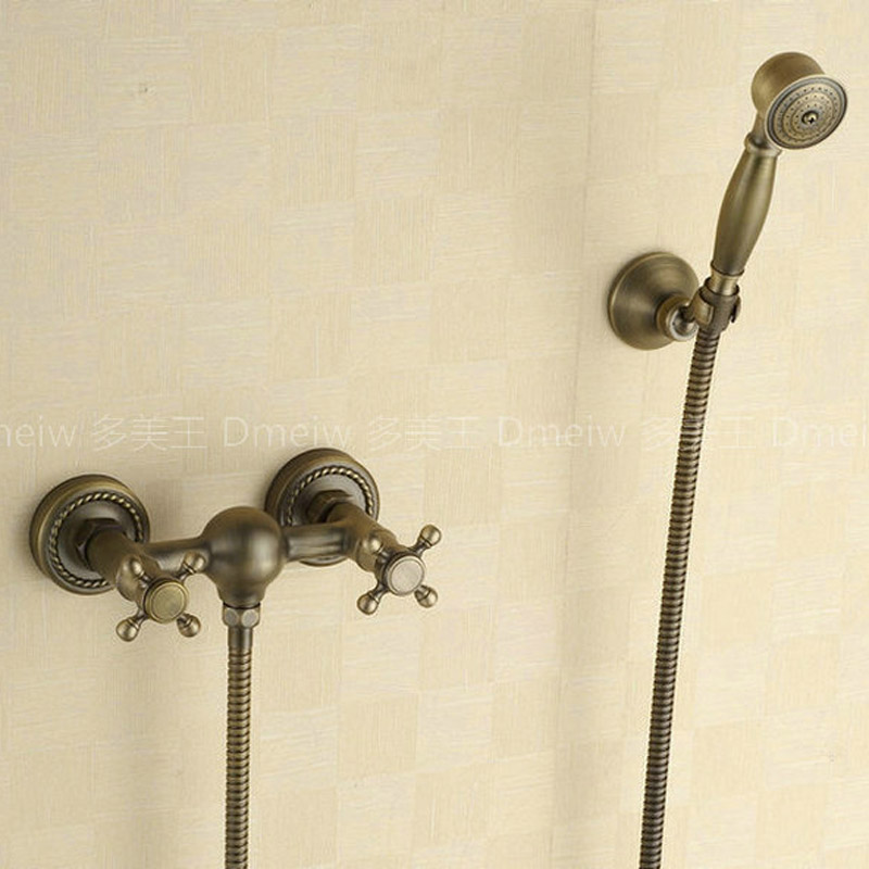 antique brass dual handle bath tub faucet wall mounted swivel tub filler mixer taps