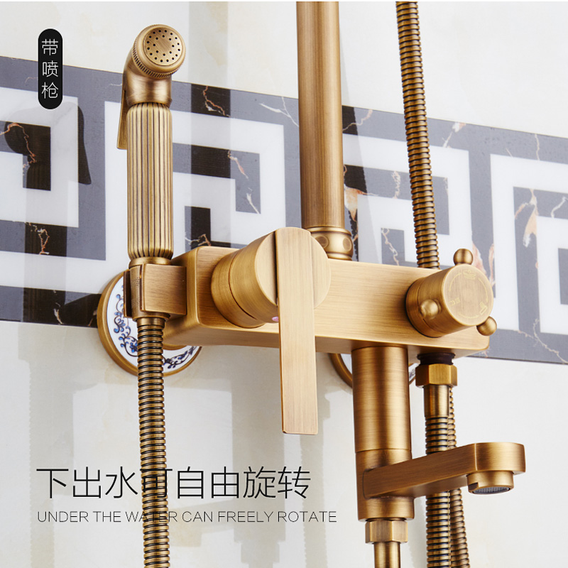 antique brass rainfall 8" shower faucet set single handle with bidet sprayer head bath shower mixers with hand shower wall mount