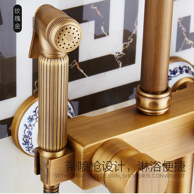 antique brass rainfall 8" shower faucet set single handle with bidet sprayer head bath shower mixers with hand shower wall mount