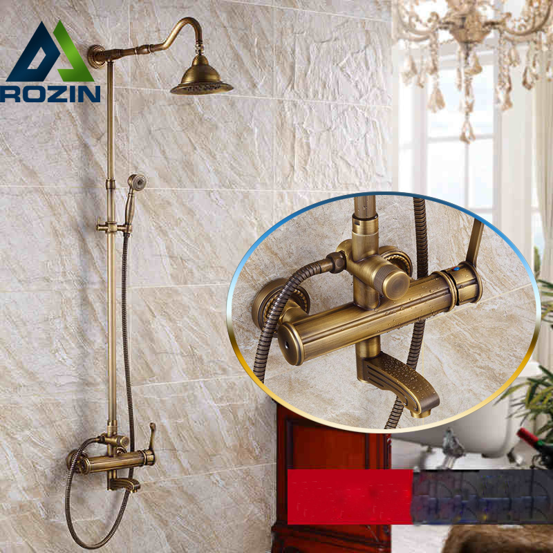 antique brass single handle brass mixer shower faucet wall mounted rainfall shower head bathtub spout shower mixer taps