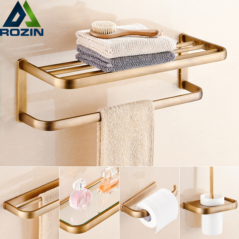 antique brass wall mounted brass bath towel rack towel bar bathroom storage shelf bath hardware sets