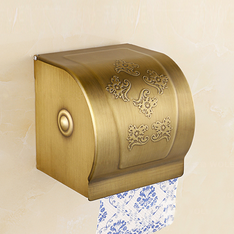 antique toilet paper holder wall mounted waterproof roll paper tissue box brass bathroom accessories