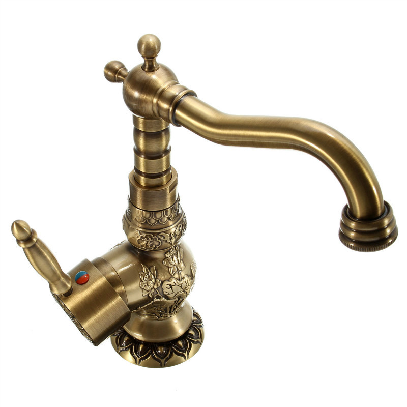 artistic bathroom rotate bathroom kitchen faucet single lever mixer taps antique brass pop up drain w/ overflow