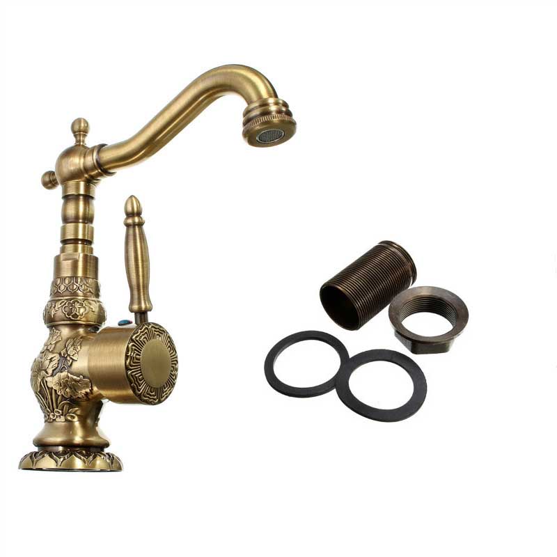 artistic bathroom rotate bathroom kitchen faucet single lever mixer taps antique brass pop up drain w/ overflow