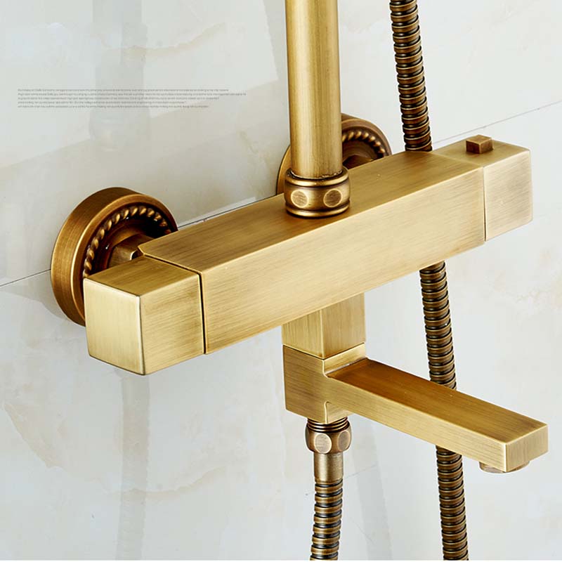 bathroom rainfall antique brass thermostatic shower set mixer tap dual handle shower faucet