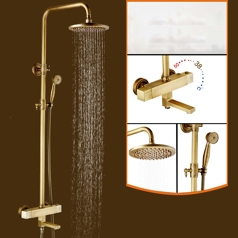 bathroom rainfall antique brass thermostatic shower set mixer tap dual handle shower faucet