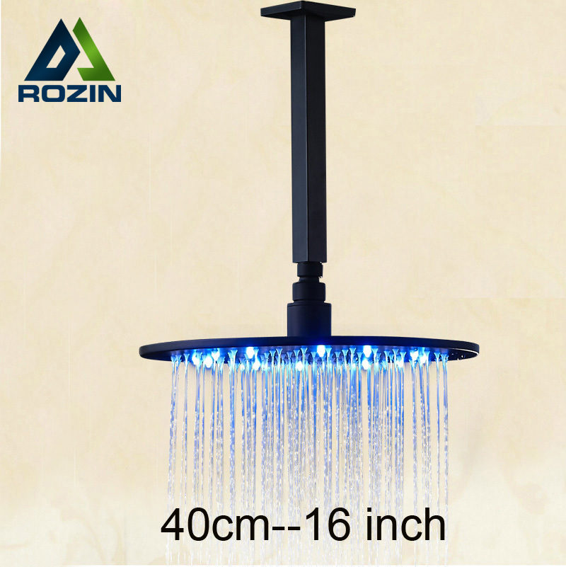 big rainfall led light 16" brass shower head ceiling mount square shower arm round showerhead oil rubbed bronze