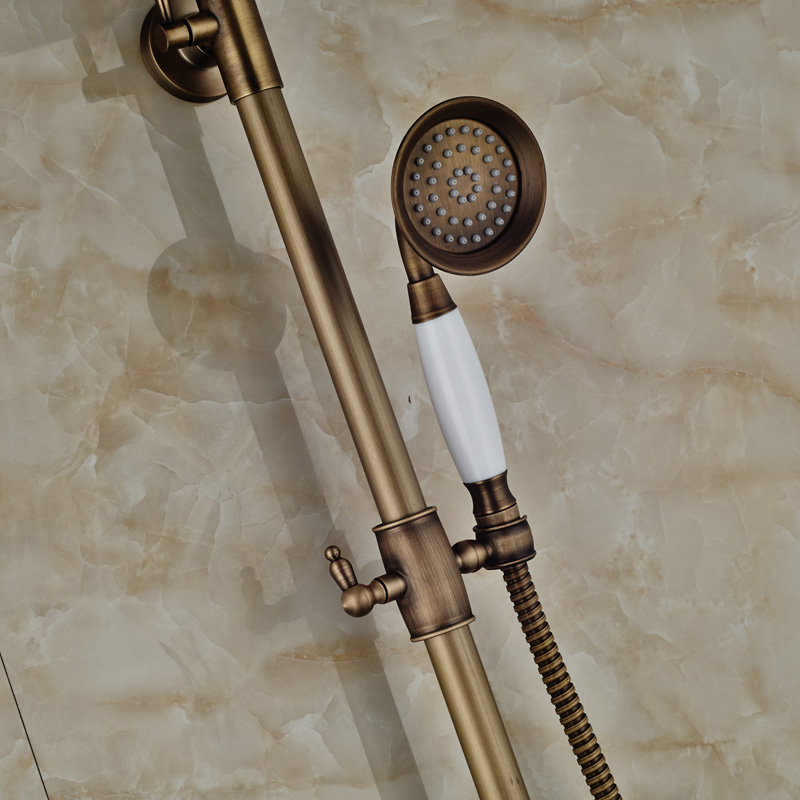 brass antique 8" rain & handheld shower faucet set wall mounted shower system dual handles