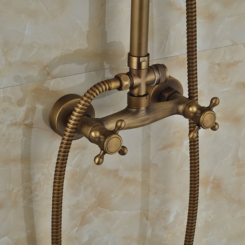 brass antique 8" rain & handheld shower faucet set wall mounted shower system dual handles