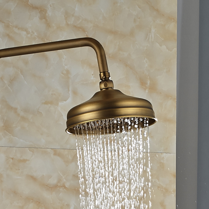 brass antique dual cross handles 8" rain shower set wall mounted swivel tub filler shower mixer taps with hand shower