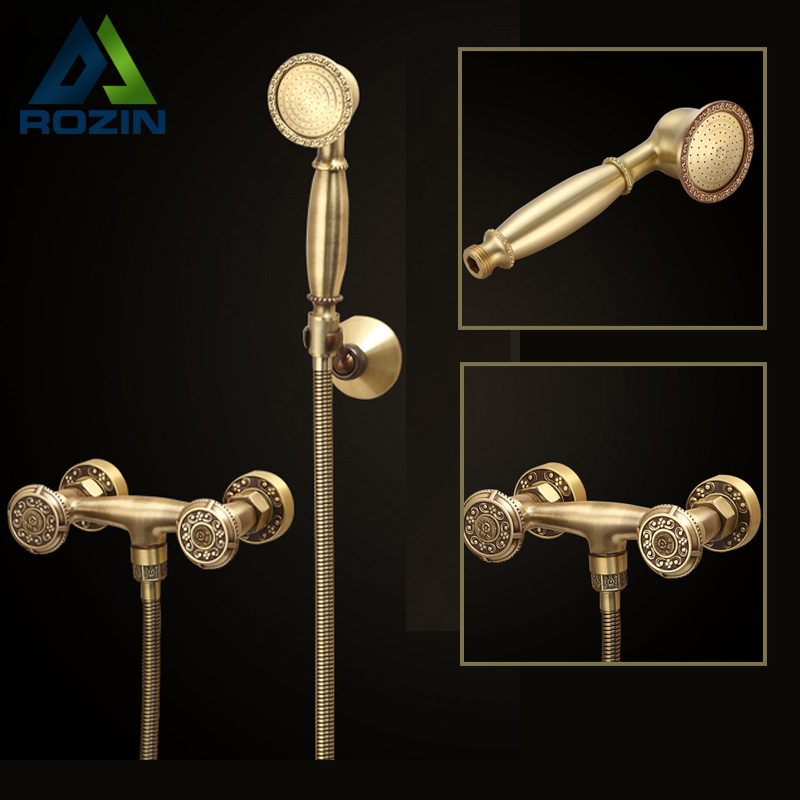 brass antique handheld shower faucet dual handle wall mounted bathroom shower mixer taps good quality