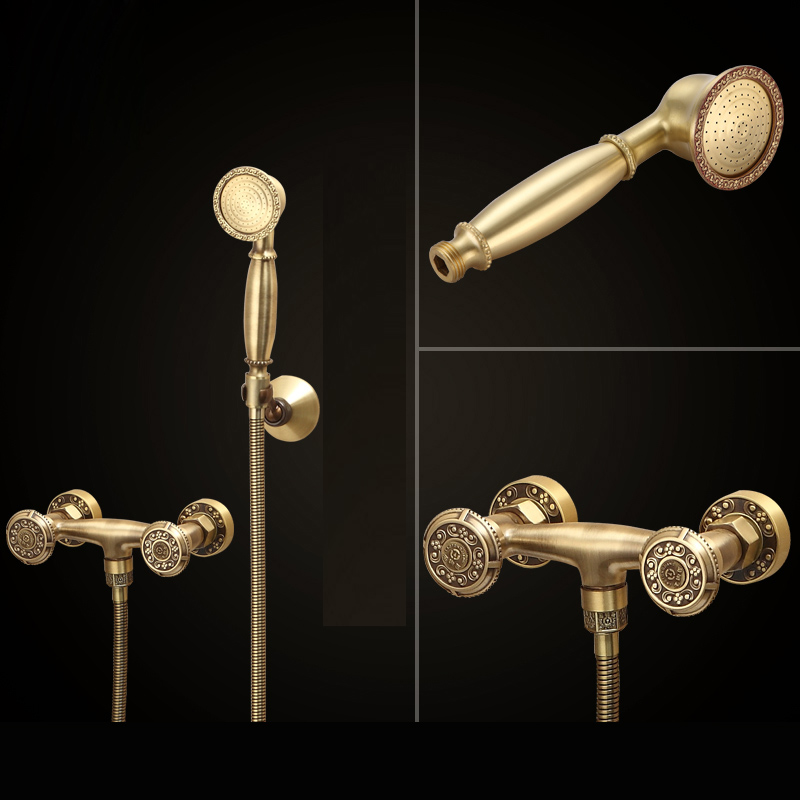 brass antique handheld shower faucet dual handle wall mounted bathroom shower mixer taps good quality