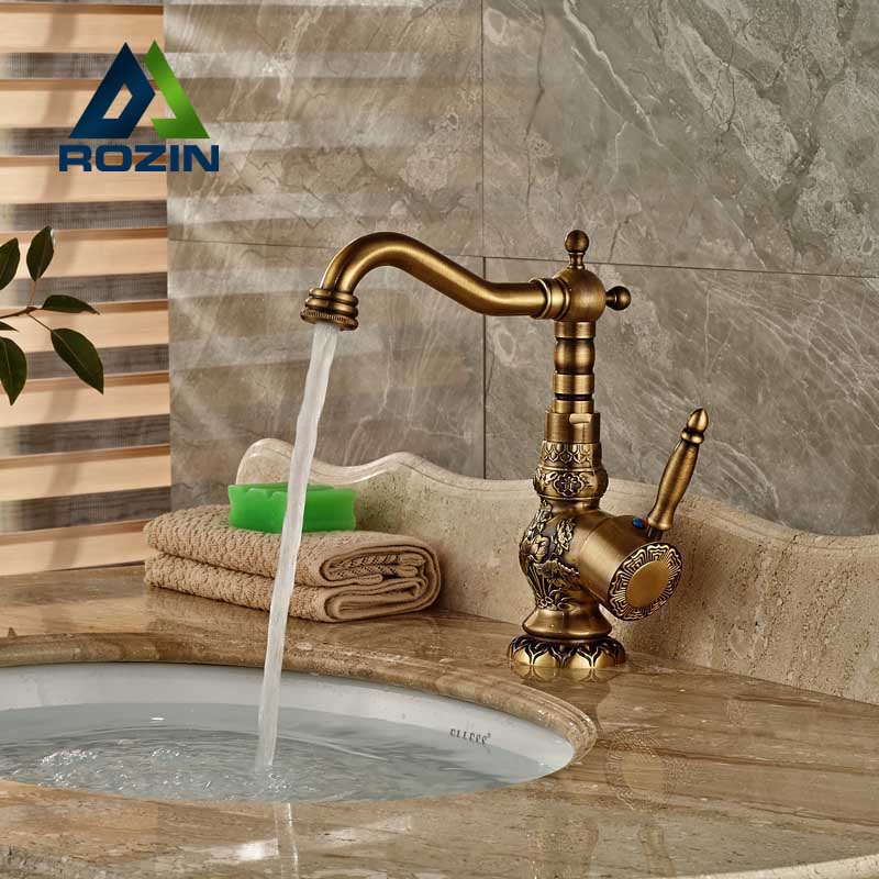 brass antique single lever basin mixer faucet deck mounted bathroom kitchen and cold water tap 360 rotation