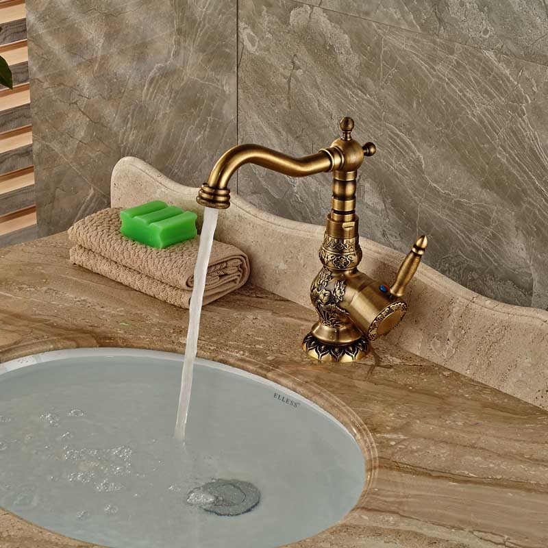 brass antique single lever basin mixer faucet deck mounted bathroom kitchen and cold water tap 360 rotation