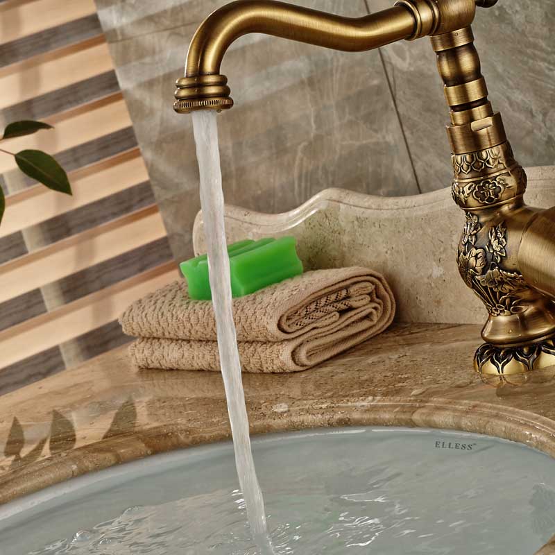 brass antique single lever basin mixer faucet deck mounted bathroom kitchen and cold water tap 360 rotation