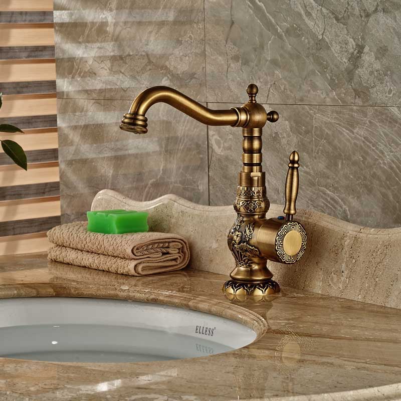 brass antique single lever basin mixer faucet deck mounted bathroom kitchen and cold water tap 360 rotation