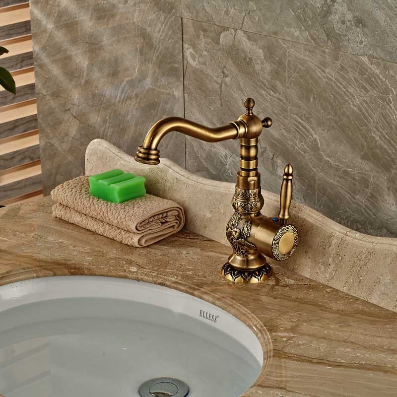 brass antique single lever basin mixer faucet deck mounted bathroom kitchen and cold water tap 360 rotation