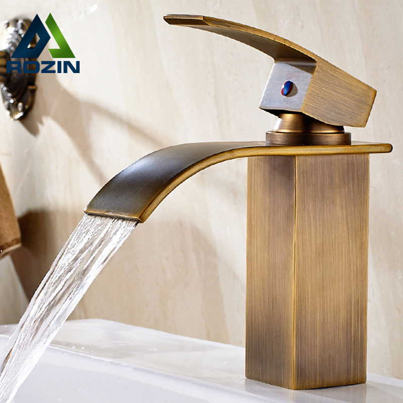 brass antique waterfall basin faucet bathroom vanity sink mixer tap single handle