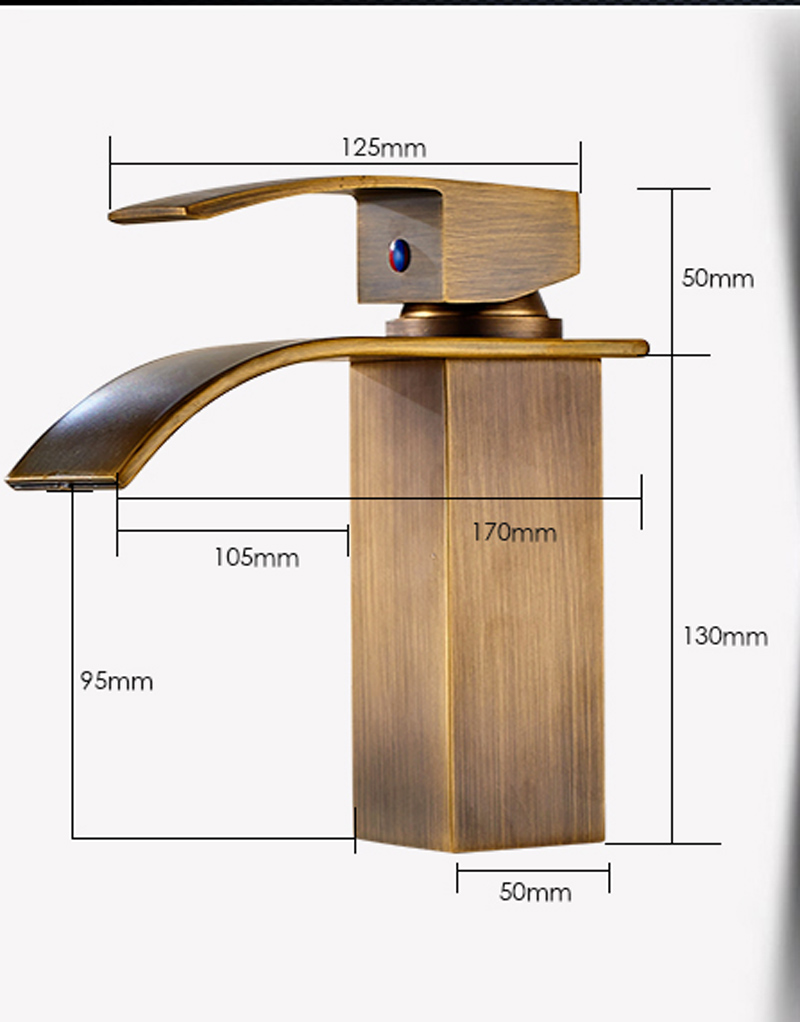 brass antique waterfall basin faucet bathroom vanity sink mixer tap single handle