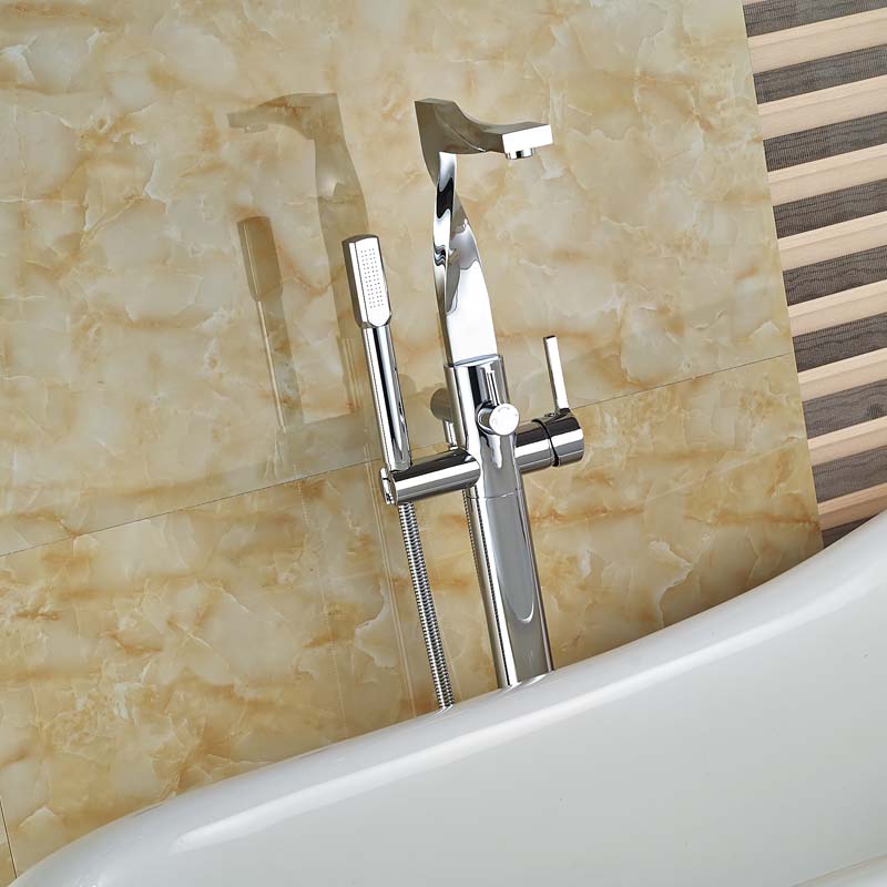 brass chrome standing clawfoot bath tub faucet floor mounted dual handles bathtub filler w/ handshower