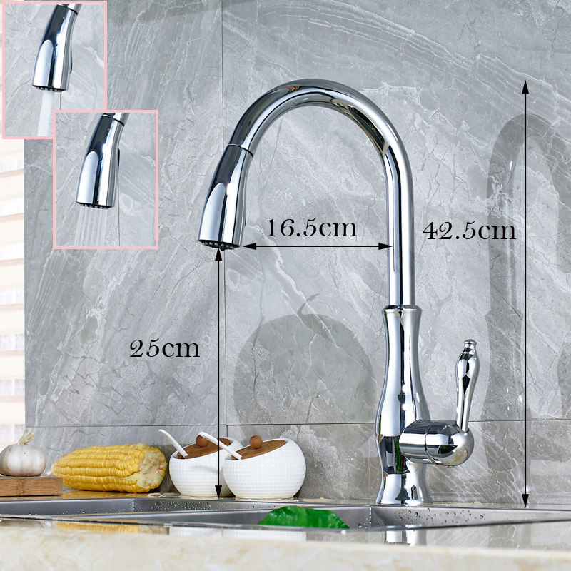 bright chrome pull out kitchen faucet deck mounted single hole kitchen sink mixer taps with 220 ml soap dispenser