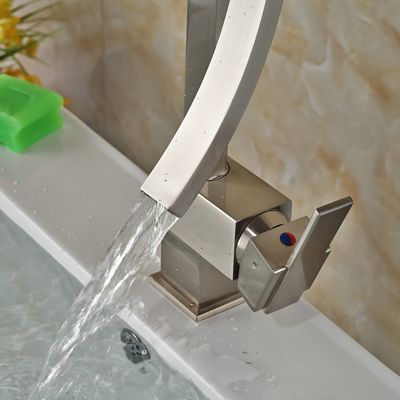 brushed nickel creative bathroom sink mixer faucet single handle waterfall deck mounted and cold water taps