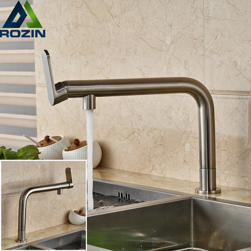 brushed nickel deck mounted cold water faucet long spout brass kitchen water taps